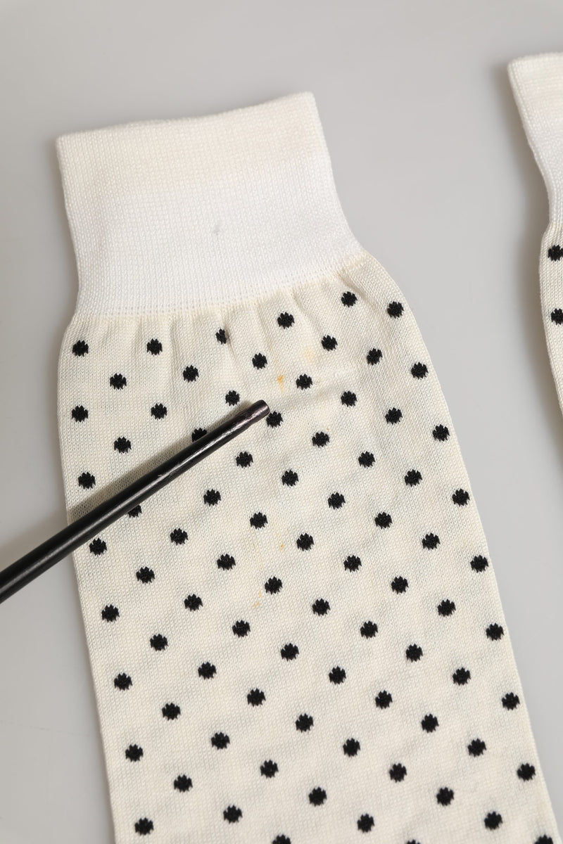 Dolce & Gabbana Off White Cotton Polka Dot Mid Calf Socks