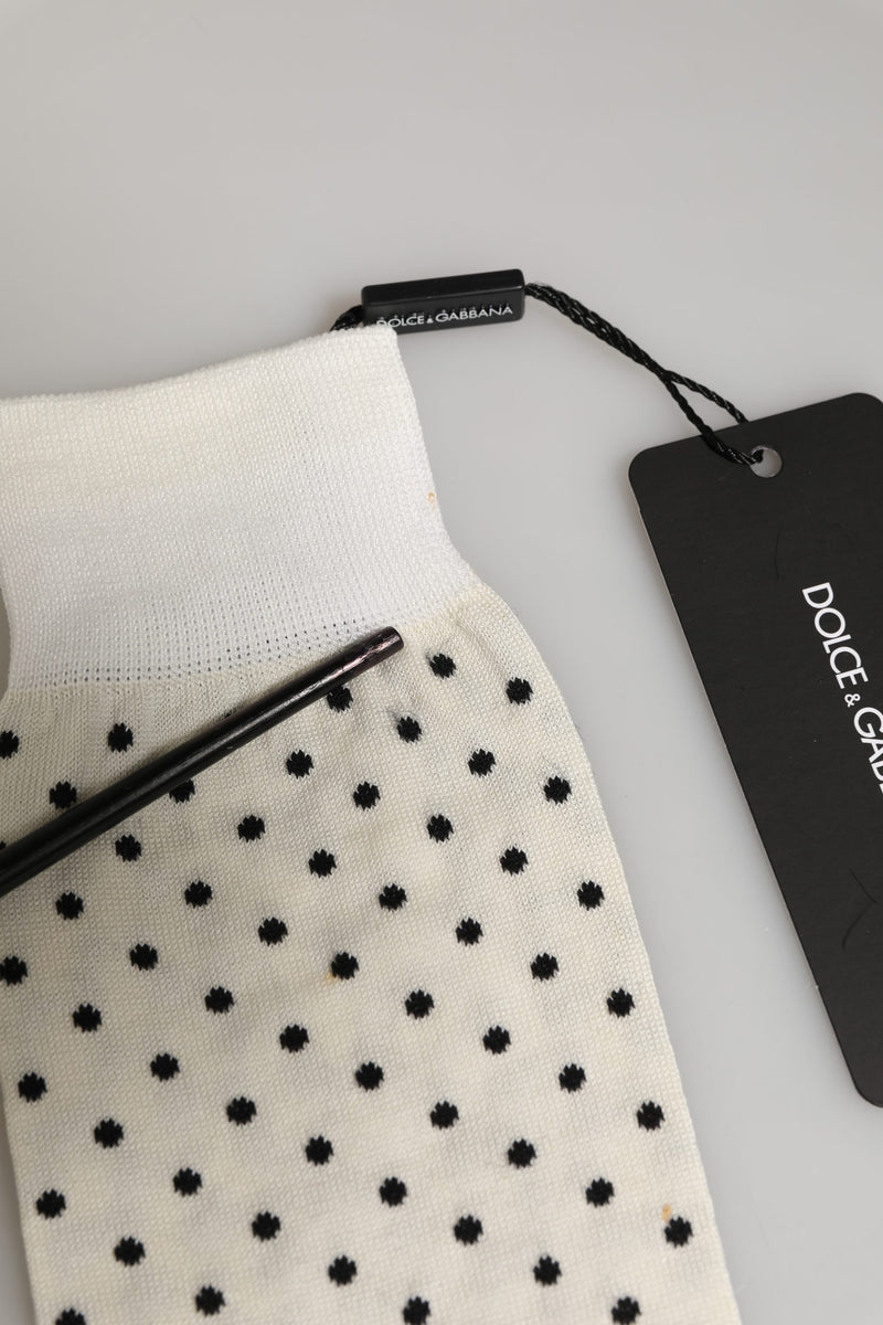 Dolce & Gabbana Off White Cotton Polka Dot Mid Calf Socks