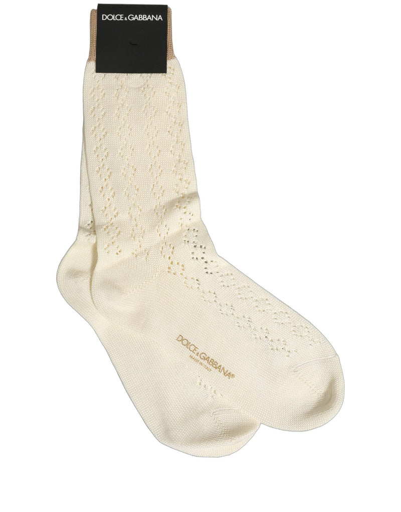 Dolce & Gabbana Off White Cotton Knit Mid Calf Socks