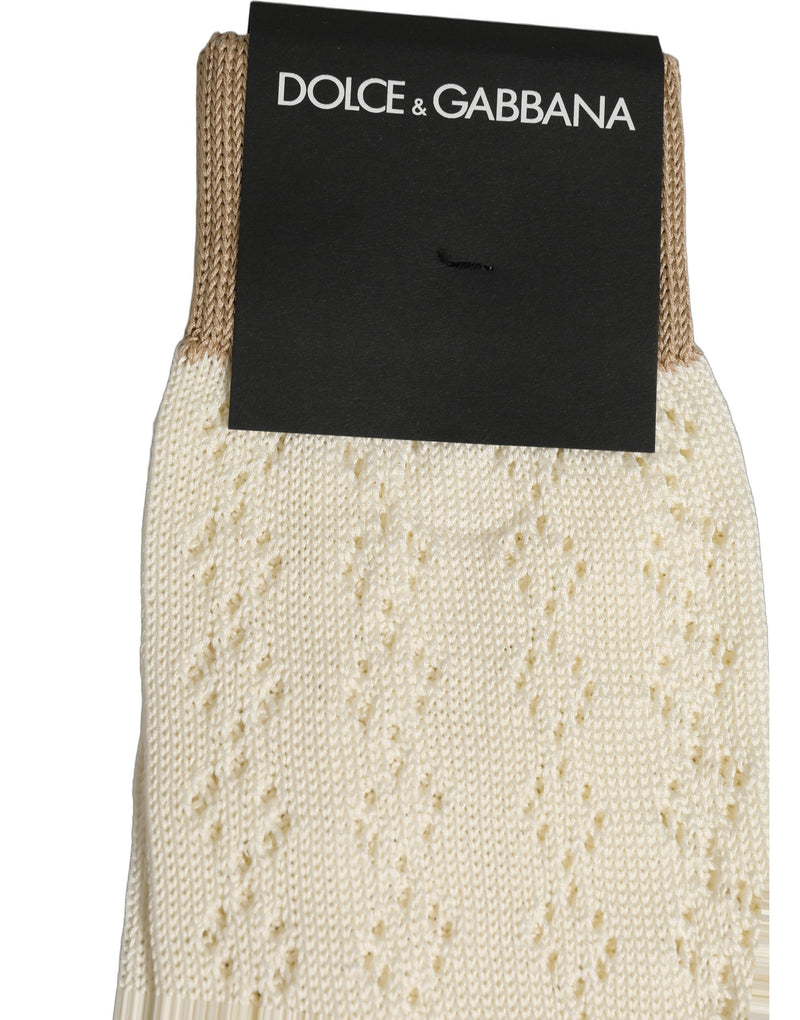 Dolce & Gabbana Off White Cotton Knit Mid Calf Socks