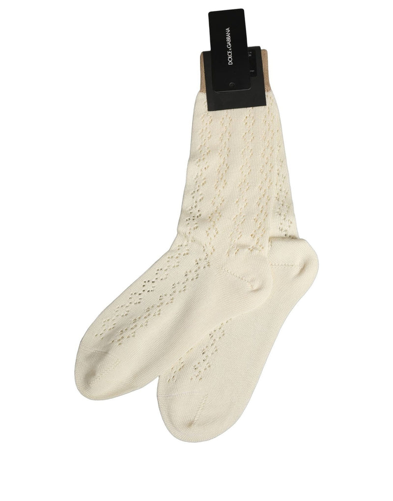 Dolce & Gabbana Off White Cotton Knit Mid Calf Socks