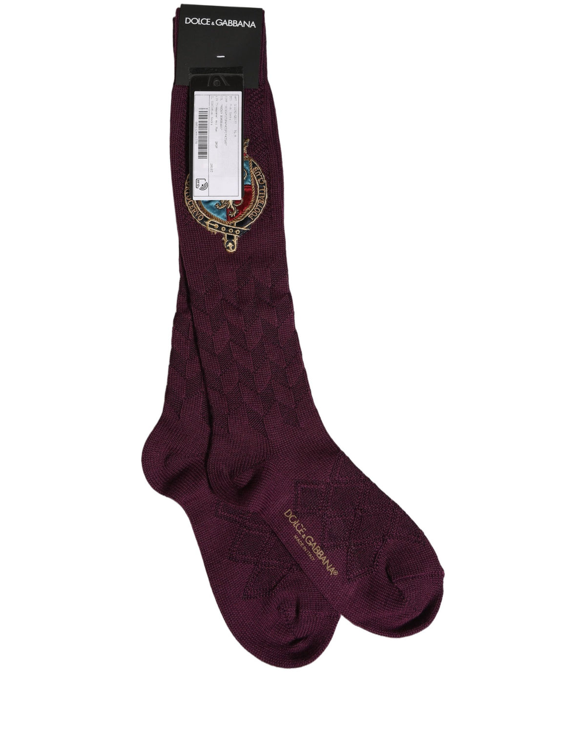 Dolce & Gabbana Burgundy Wool Crest Logo Knee High Accessory Socks