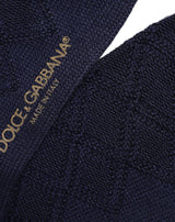 Dolce & Gabbana Navy Blue Wool Crest Logo Knee High Accessory Socks