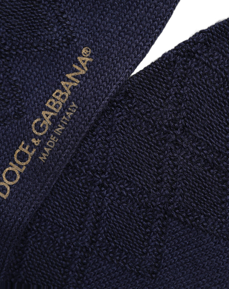 Dolce & Gabbana Navy Blue Wool Crest Logo Knee High Socks