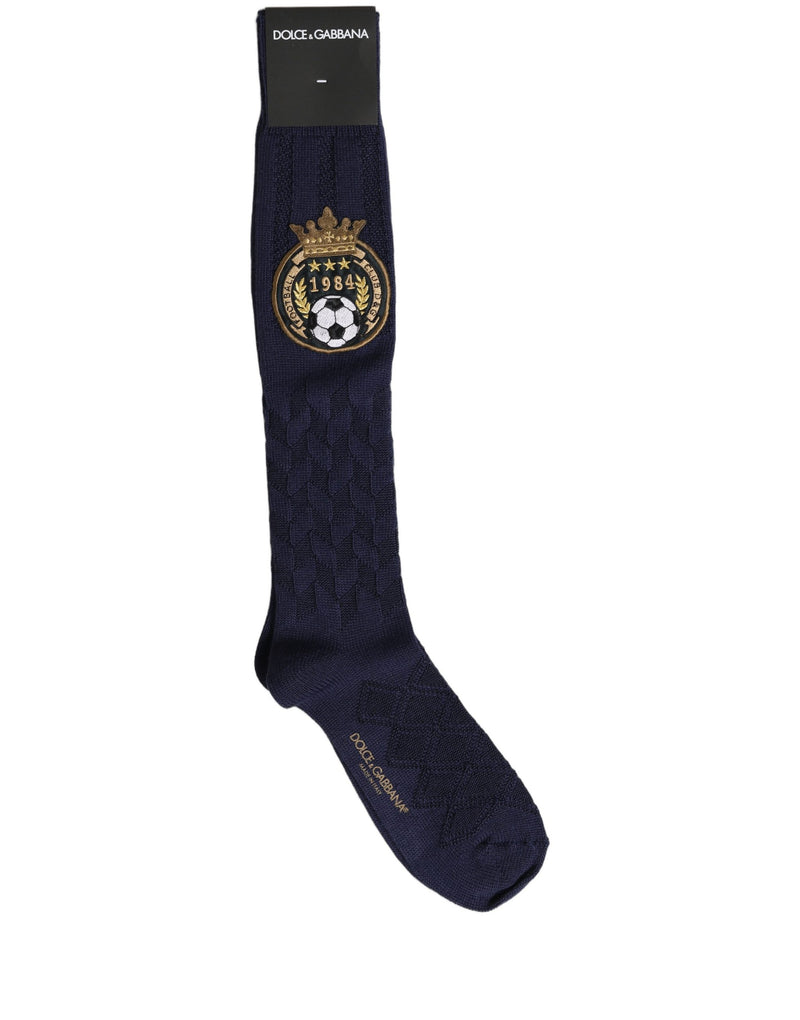 Dolce & Gabbana Navy Blue Wool Crest Logo Knee High Socks