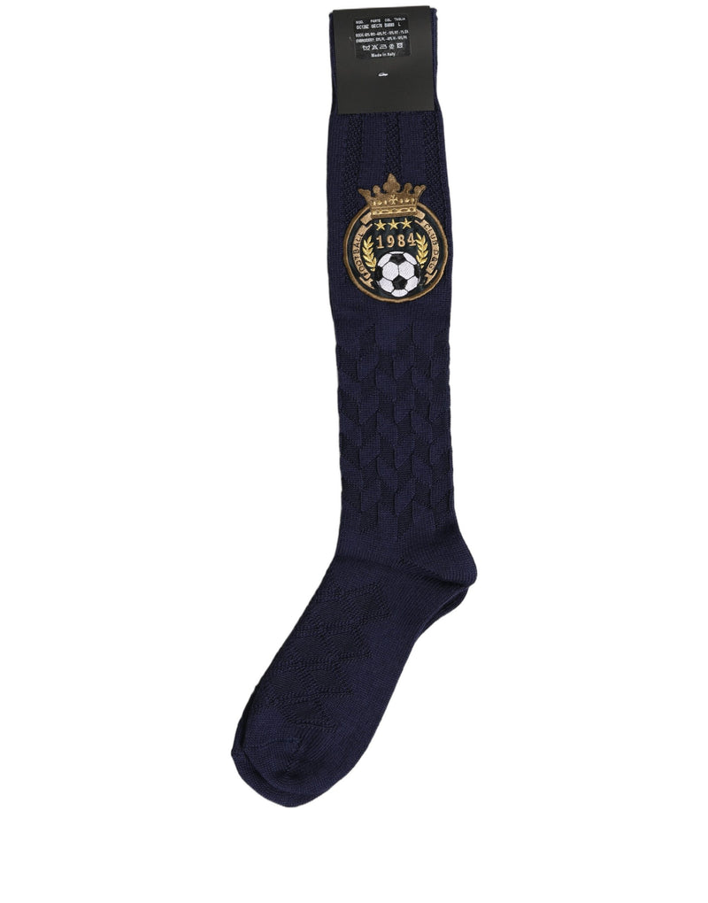 Dolce & Gabbana Navy Blue Wool Crest Logo Knee High Socks
