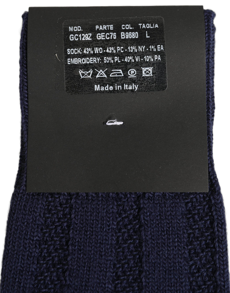 Dolce & Gabbana Navy Blue Wool Crest Logo Knee High Socks