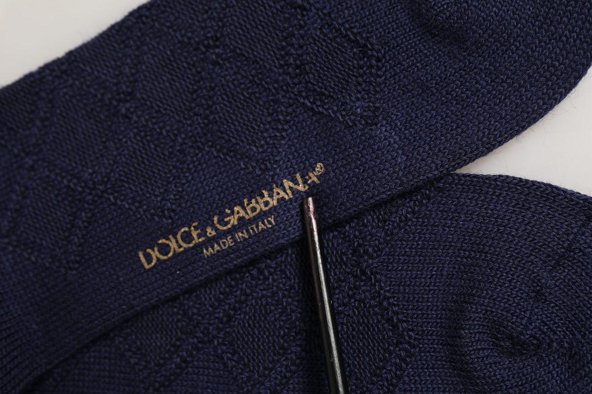 Dolce & Gabbana Navy Blue Wool Crest Logo Knee High Accessory Socks