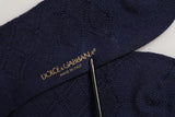 Dolce & Gabbana Navy Blue Wool Crest Logo Knee High Accessory Socks