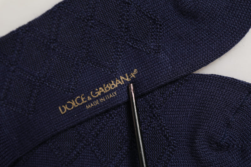 Dolce & Gabbana Navy Blue Wool Crest Logo Knee High Socks