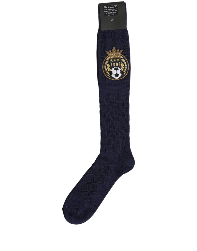 Dolce & Gabbana Navy Blue Wool Crest Logo Knee High Socks