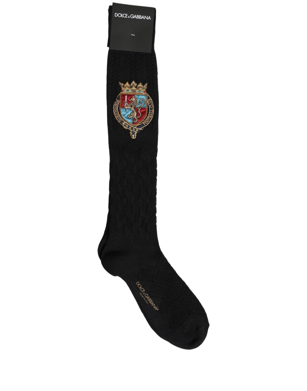 Dolce & Gabbana Men Black Wool Crest Logo Knee High Socks