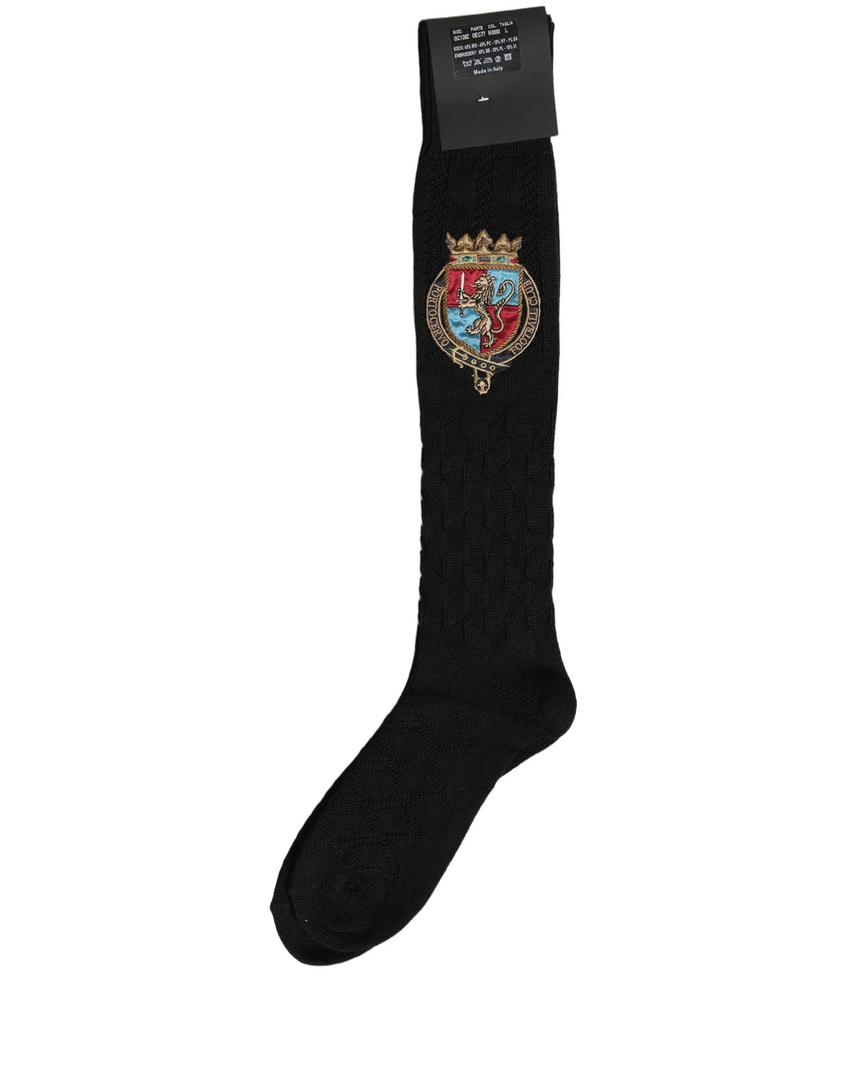 Dolce & Gabbana Men Black Wool Crest Logo Knee High Socks
