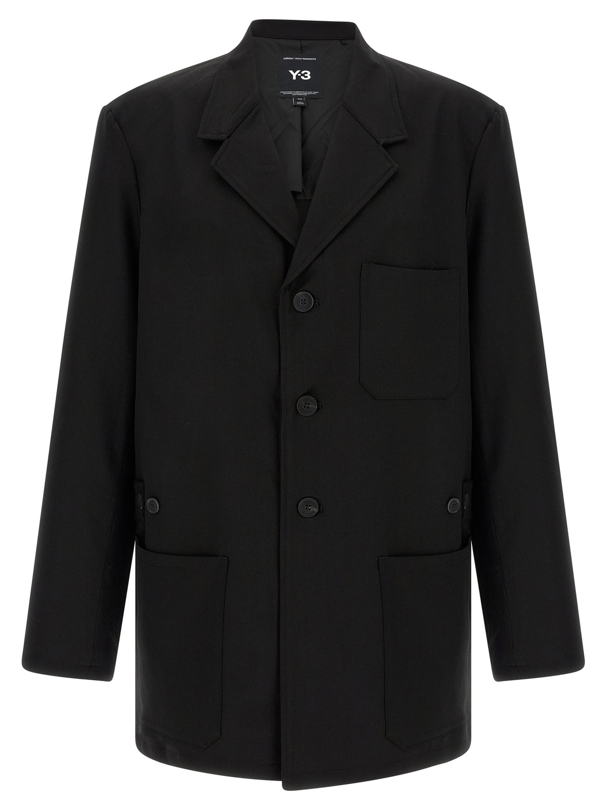 Y-3 Black Wool Full-Length Jacket
