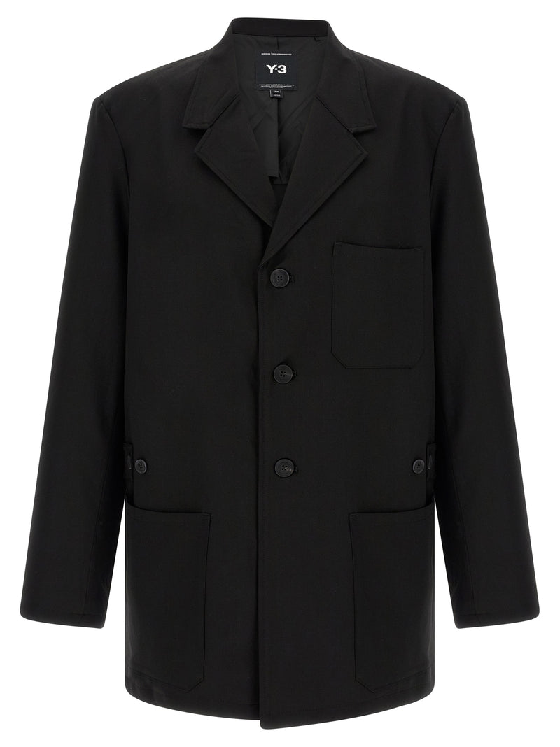 Y-3 Black Wool Full-Length Jacket for Men
