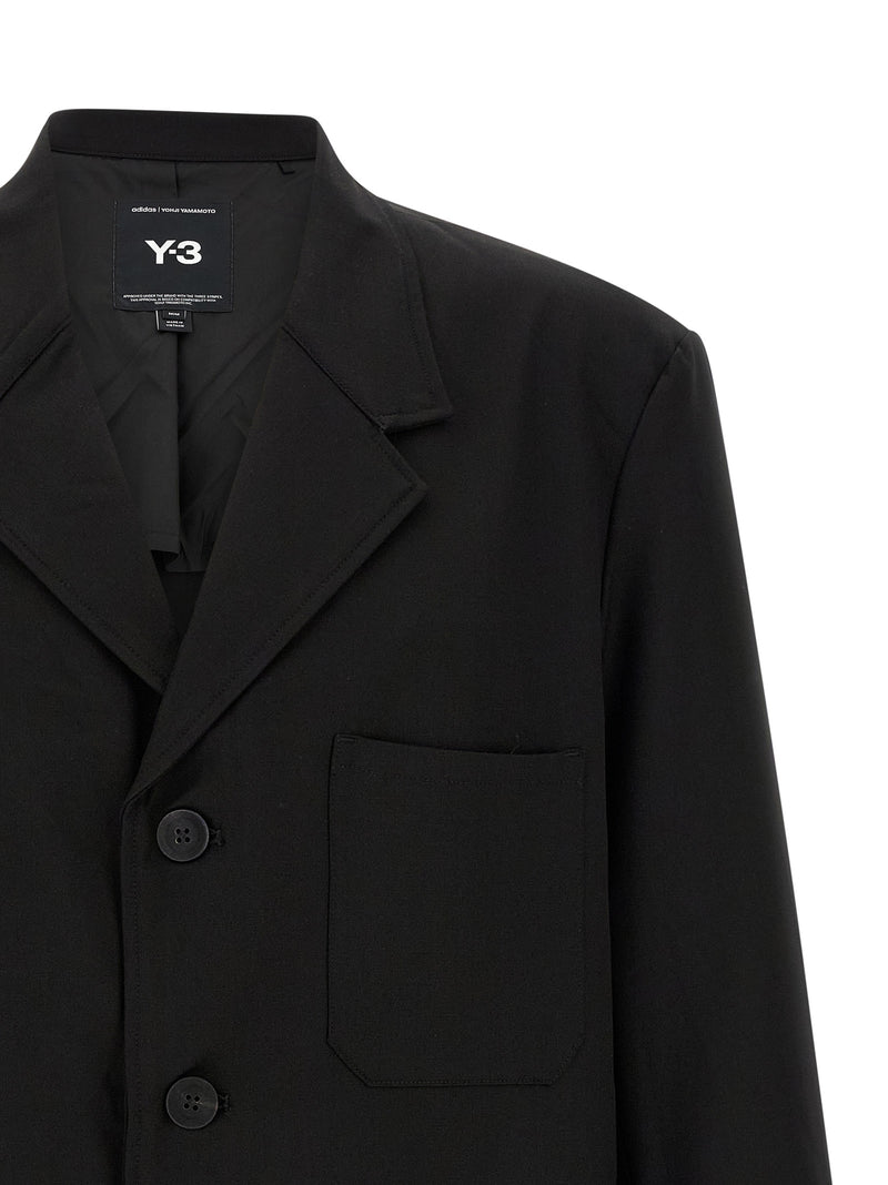 Y-3 Black Wool Full-Length Jacket for Men