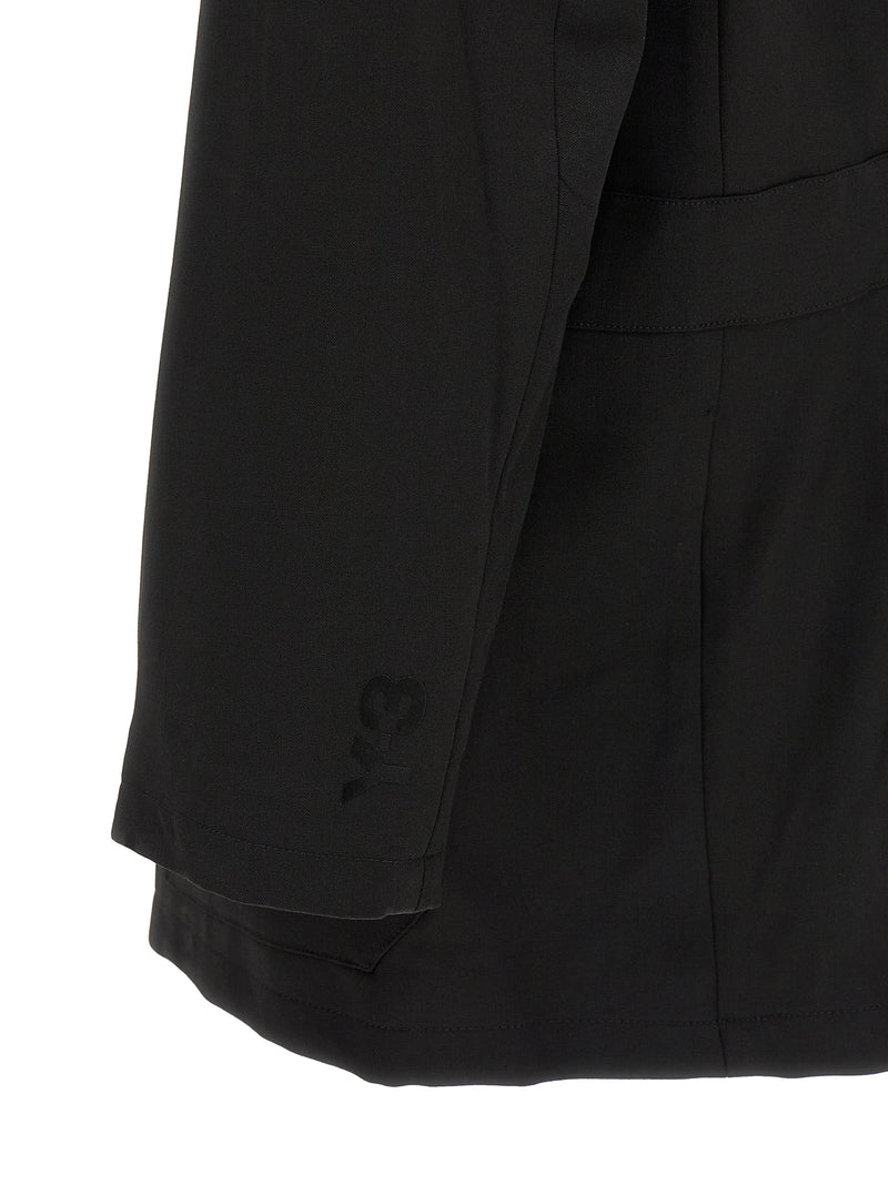 Y-3 Black Wool Full-Length Jacket for Men