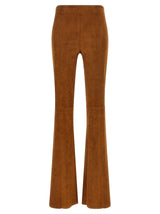 STOULS Brown Lamb Leather Flared Pants