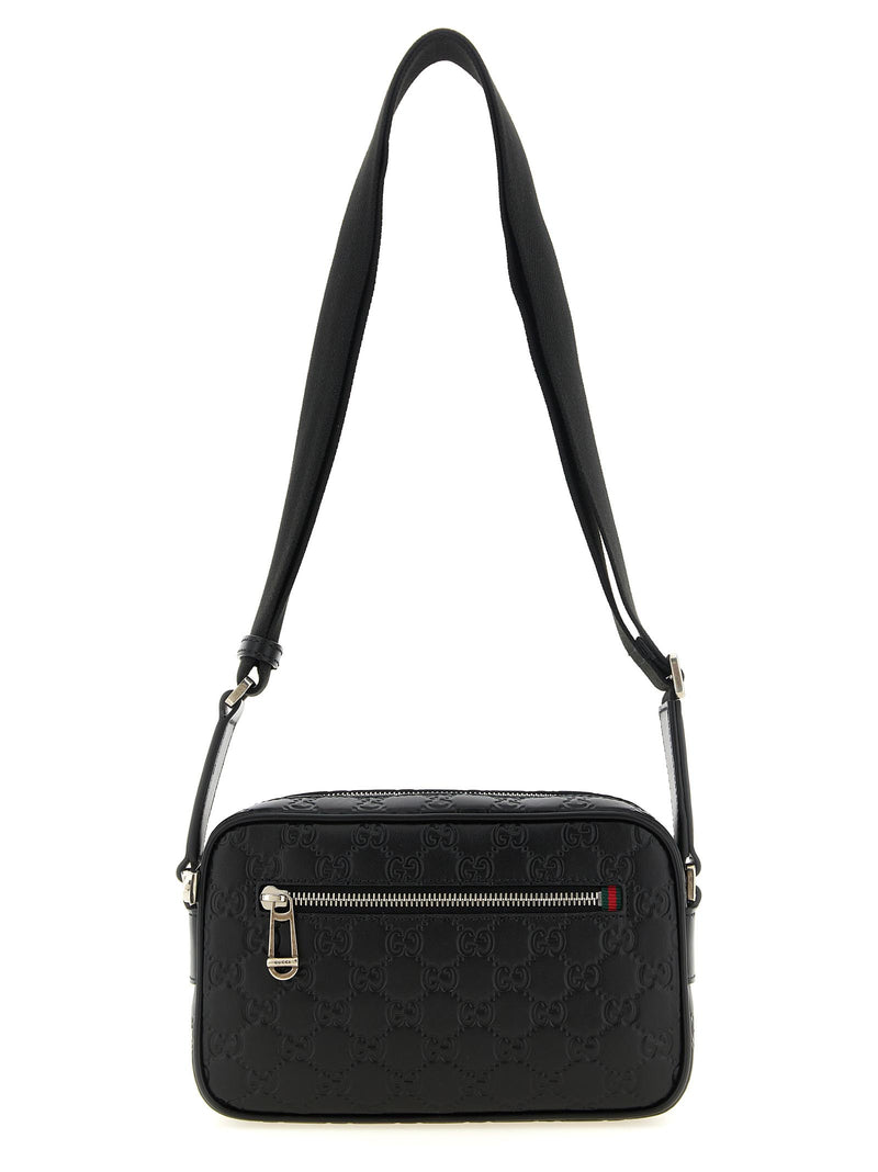 Gucci Black Calfskin GG Emblem Crossbody Bag