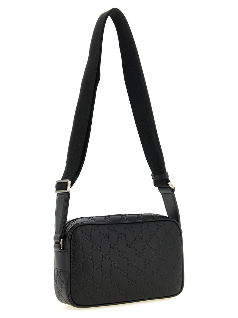 Gucci Black Calfskin GG Emblem Crossbody Bag