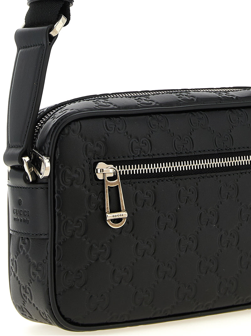 Gucci Black Calfskin GG Emblem Crossbody Bag