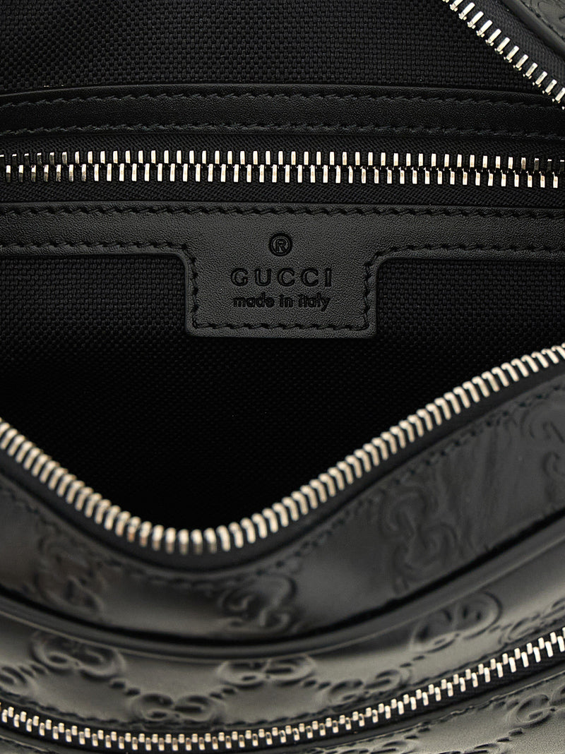 Gucci Black Calfskin GG Emblem Crossbody Bag