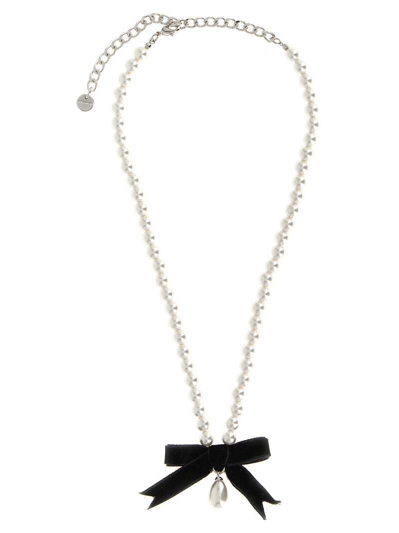Self-Portrait Bicolor Brass Necklace with Black Velvet Bow