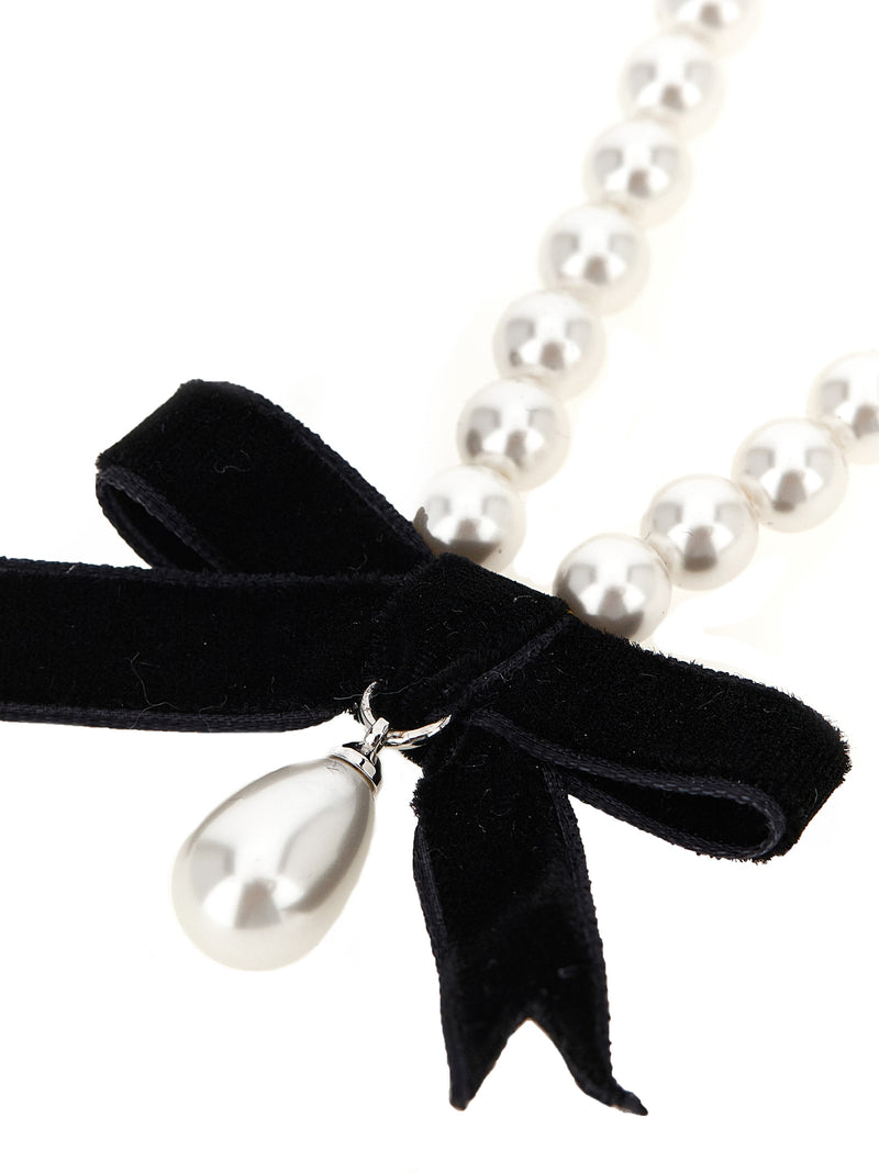 Self-Portrait Bicolor Brass Necklace with Black Velvet Bow