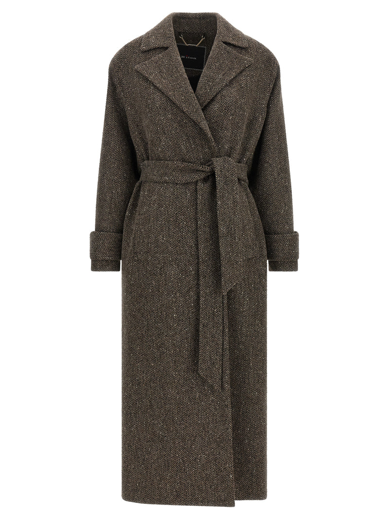 Kiton Brown Virgin Wool Coat - Elegant Robe Silhouette