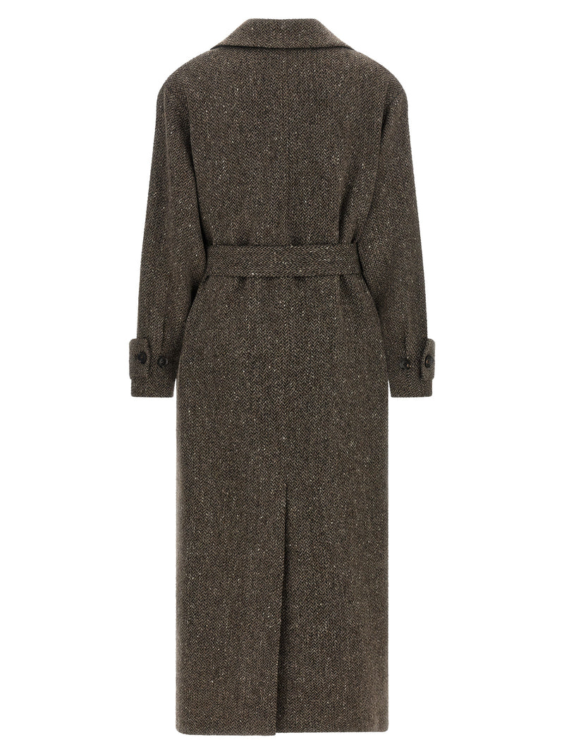 Kiton Brown Virgin Wool Coat - Elegant Robe Silhouette