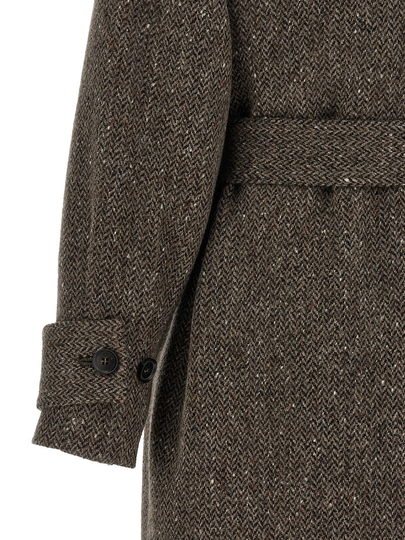 Kiton Brown Virgin Wool Coat - Elegant Robe Silhouette