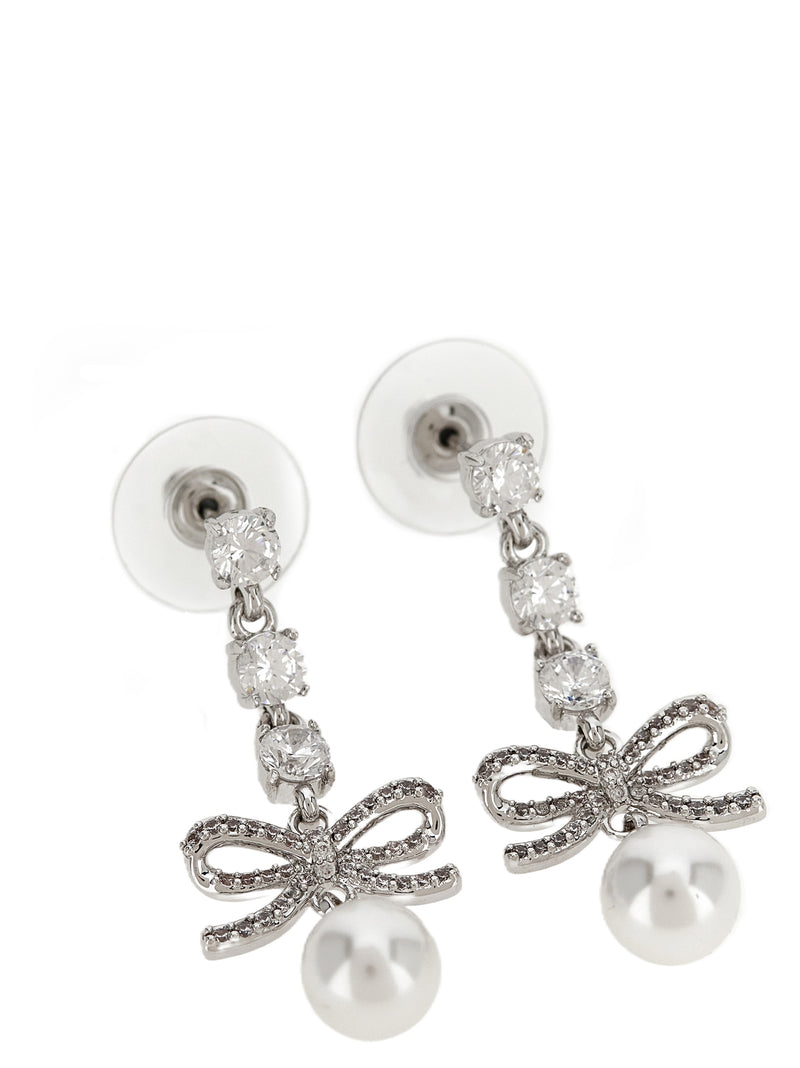 Self-Portrait Silver Brass Earrings - Bow Crystal Charm Design