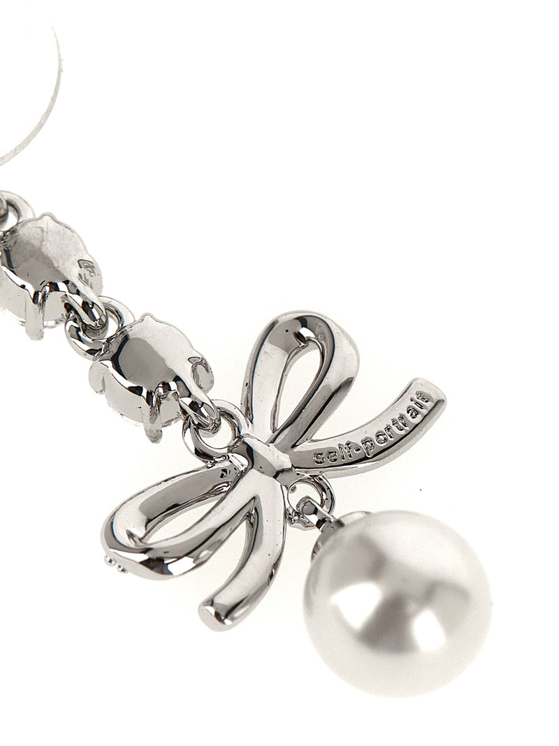 Self-Portrait Silver Brass Earrings - Bow Crystal Charm Design