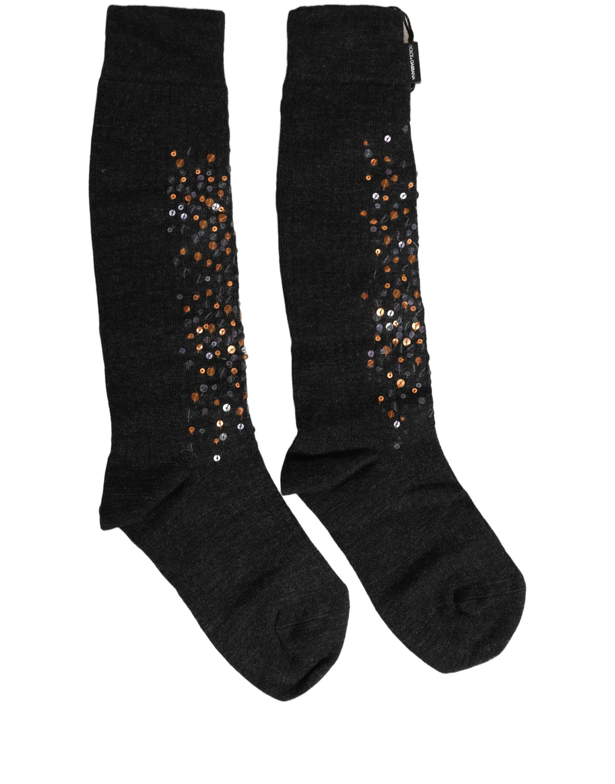 Dolce & Gabbana Dark Gray Sequined Knee High Socks
