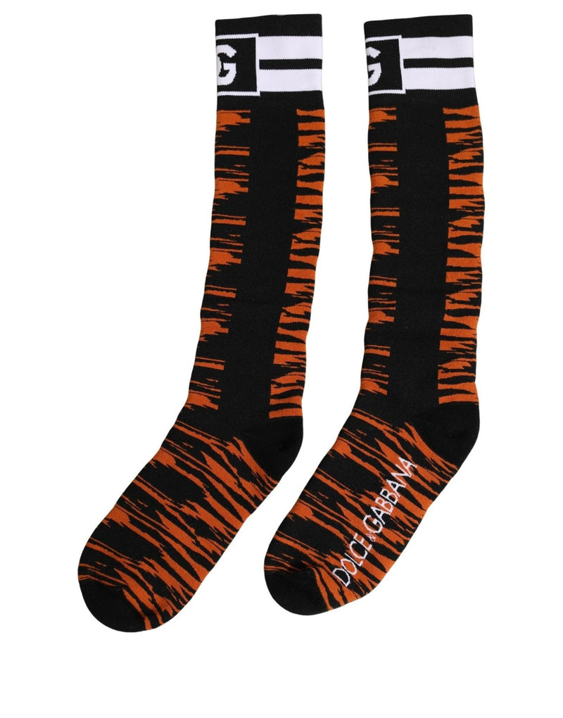 Dolce & Gabbana Orange Black Tiger Stripe Knee High Socks