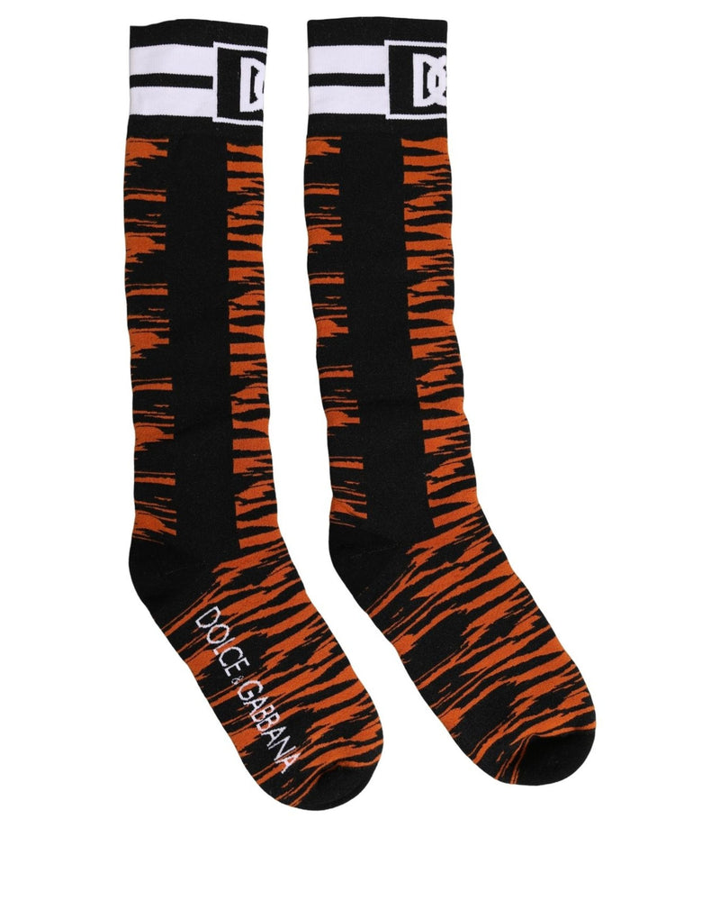 Dolce & Gabbana Orange Black Tiger Stripe Knee High Socks