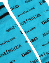 Dolce & Gabbana Light Blue Cotton Logo Mid Calf Accessory Socks