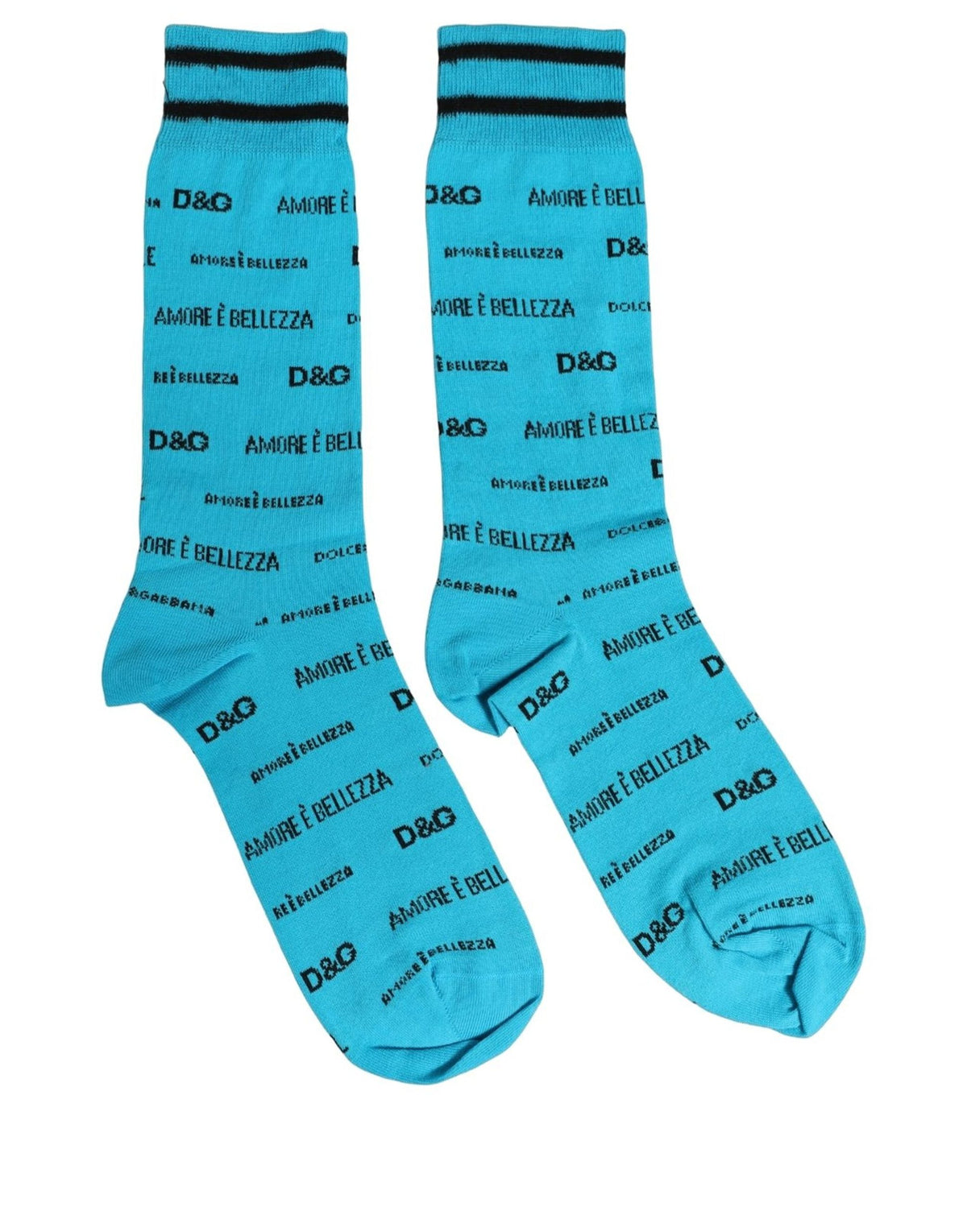 Dolce & Gabbana Light Blue Cotton Logo Mid Calf Accessory Socks