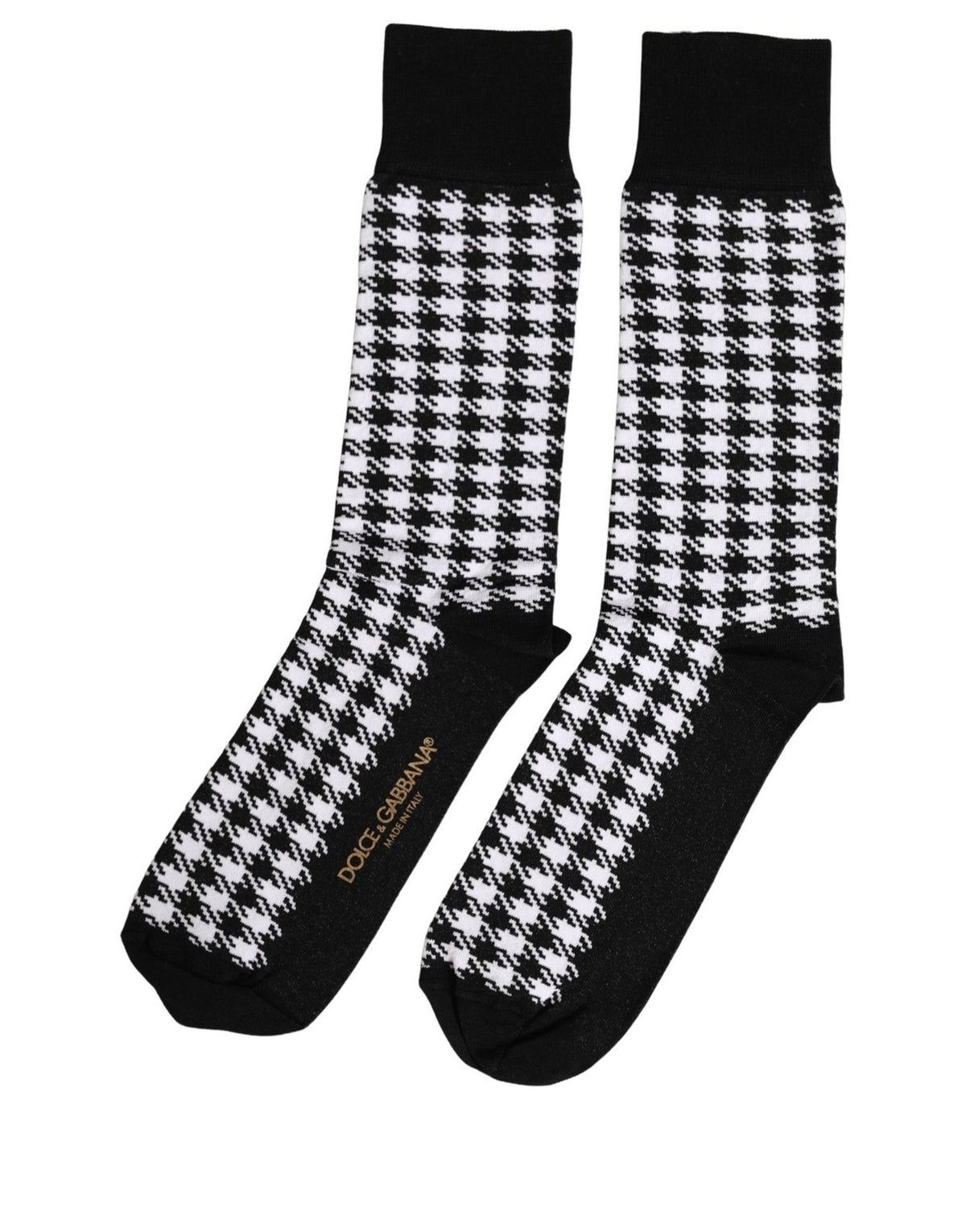 Dolce & Gabbana Black White Houndstooth Mid Calf Socks