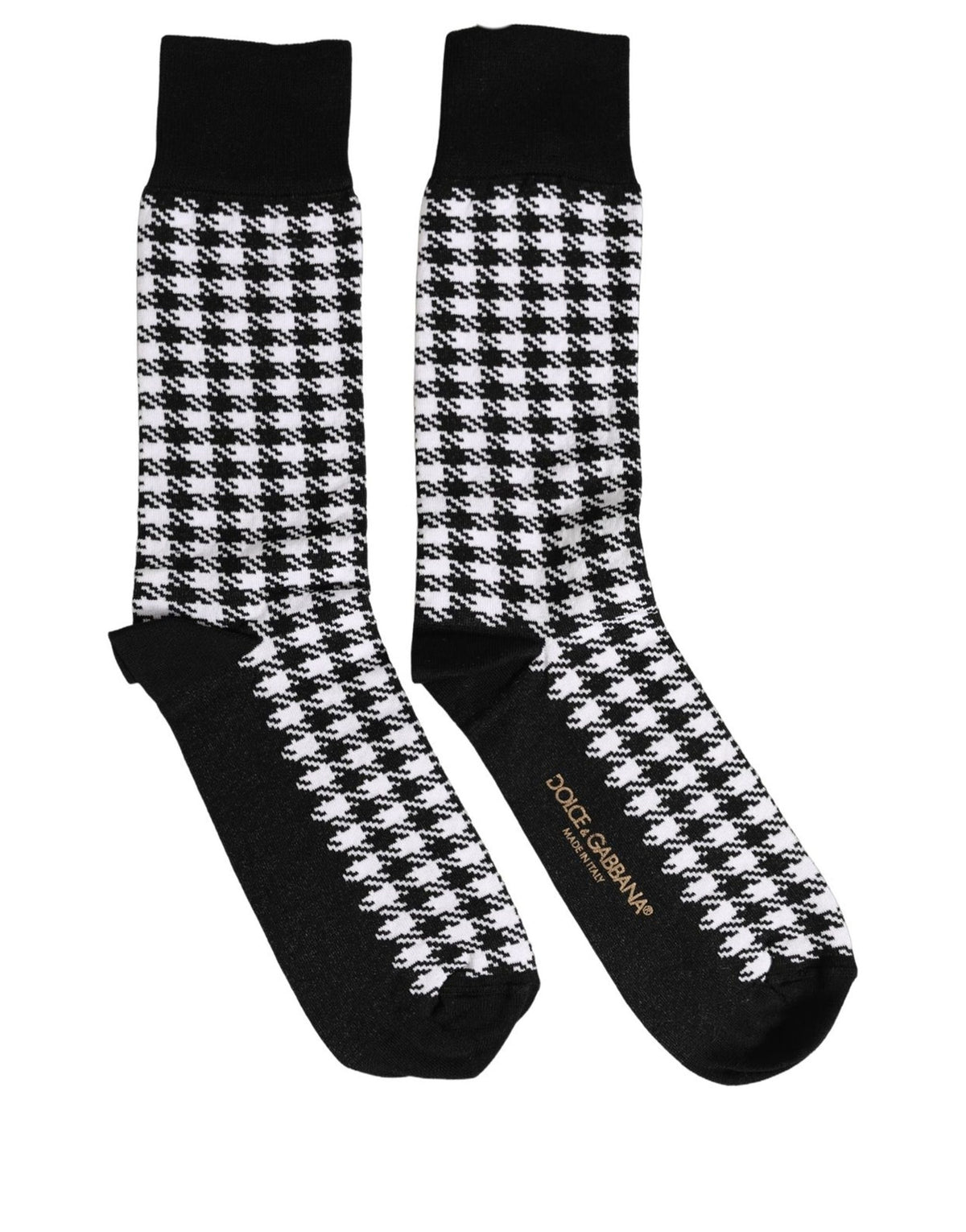 Dolce & Gabbana Black White Houndstooth Mid Calf Socks