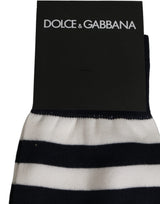 Dolce & Gabbana Black White Stripes Cotton Mid Calf Accessory Socks