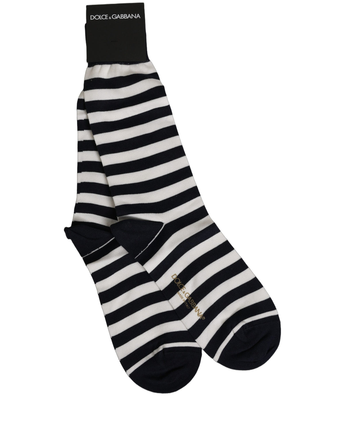 Dolce & Gabbana Black White Stripes Cotton Mid Calf Accessory Socks