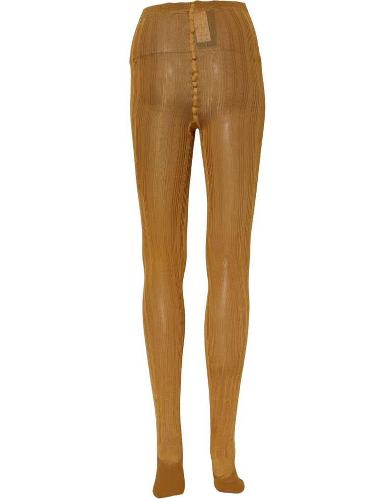 Dolce & Gabbana Mustard Ribbed Tights Pantyhose Stockings