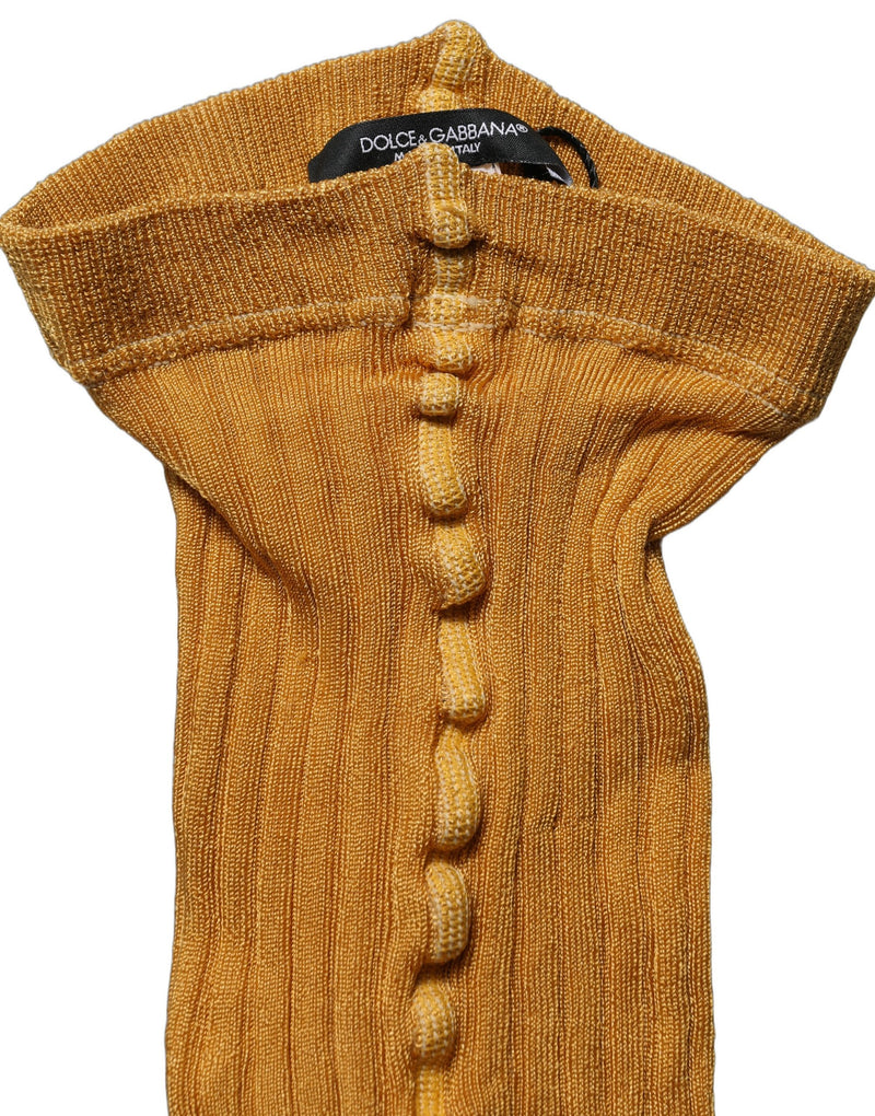 Dolce & Gabbana Mustard Ribbed Tights Pantyhose Stockings