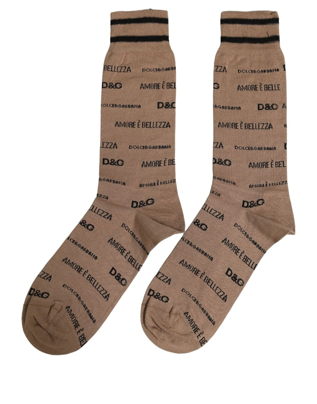 Dolce & Gabbana Brown Cotton Logo Print Mid Calf Accessory Socks