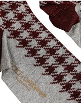 Dolce & Gabbana Maroon Gray Houndstooth Mid Calf Socks