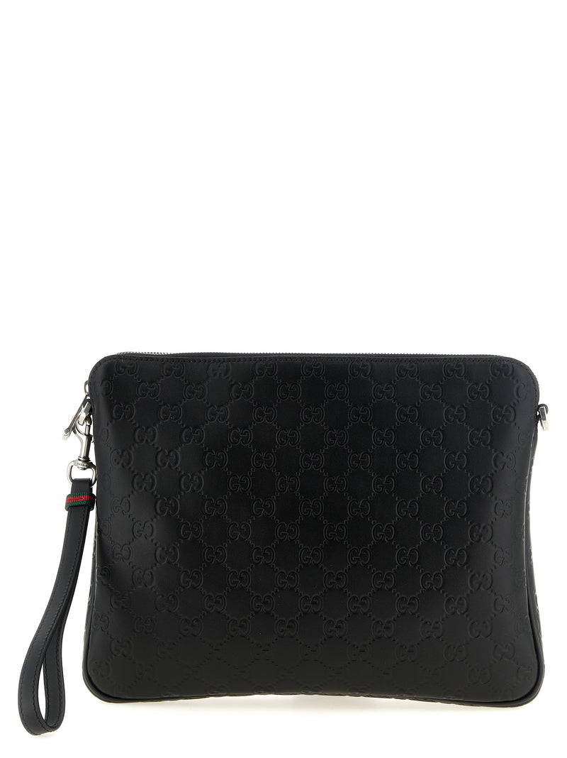 Gucci Black Calfskin GG Emblem Crossbody Bag