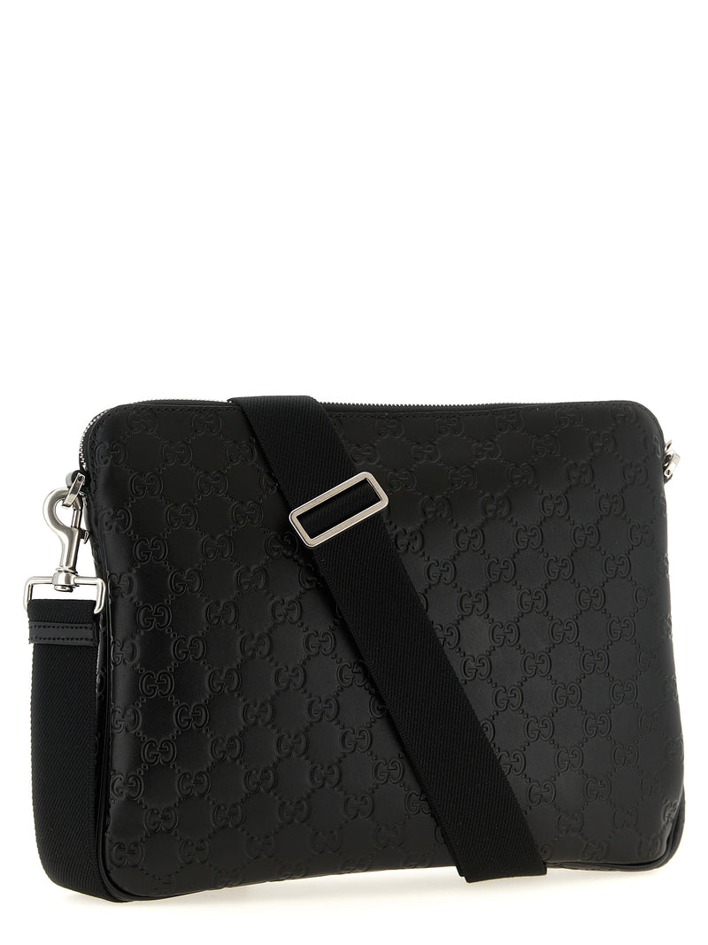 Gucci Black Calfskin GG Emblem Crossbody Bag