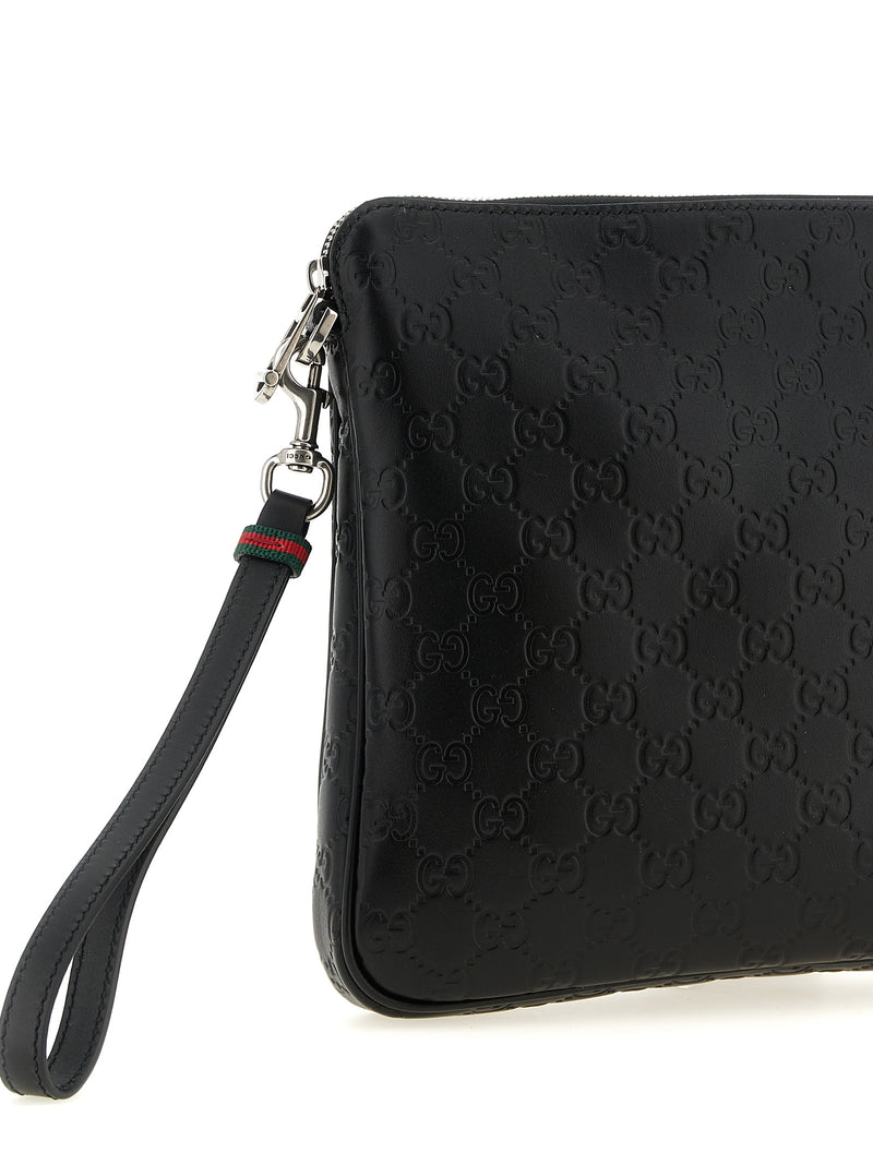 Gucci Black Calfskin GG Emblem Crossbody Bag