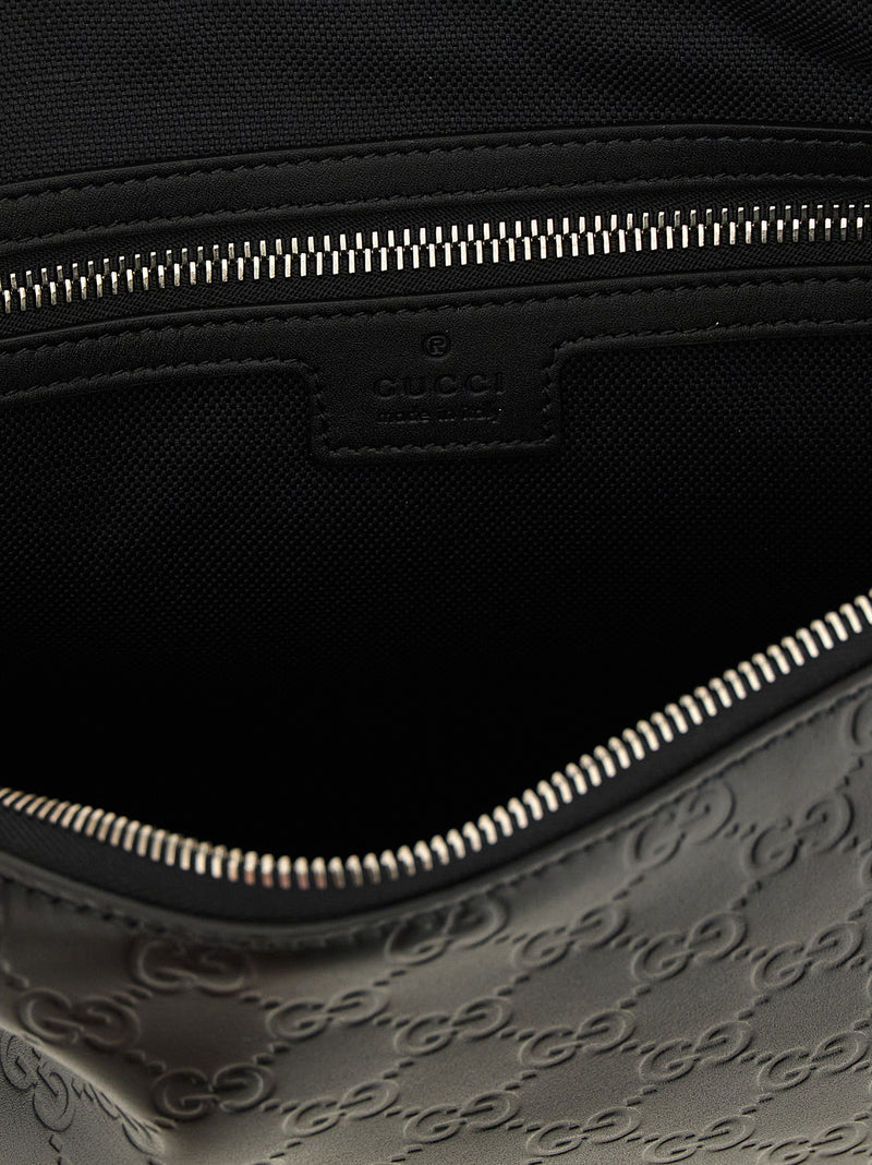 Gucci Black Calfskin GG Emblem Crossbody Bag